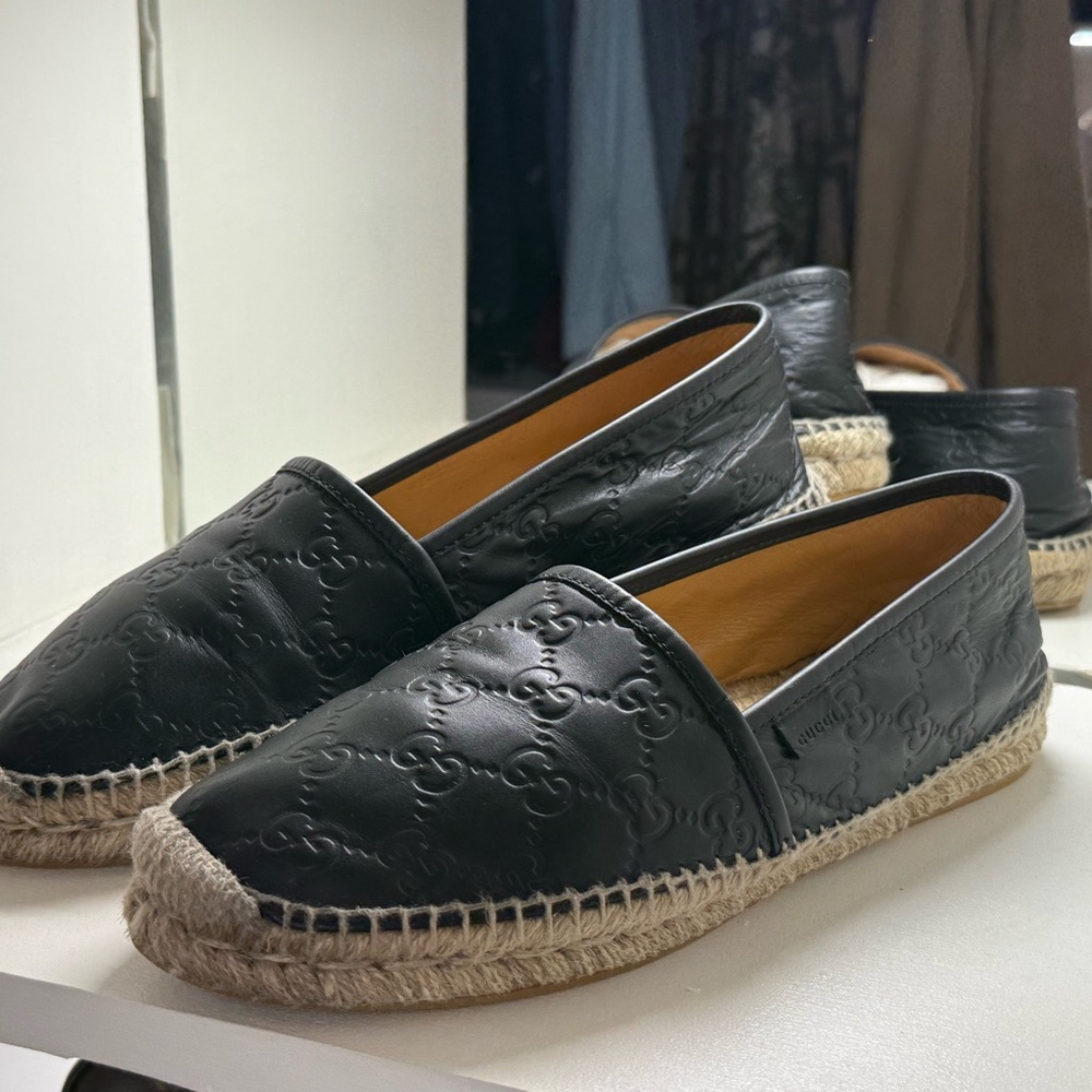 Gucci Black Leather Espadrilles with Quilted Design